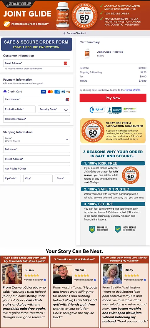 Joint Glide Order Page